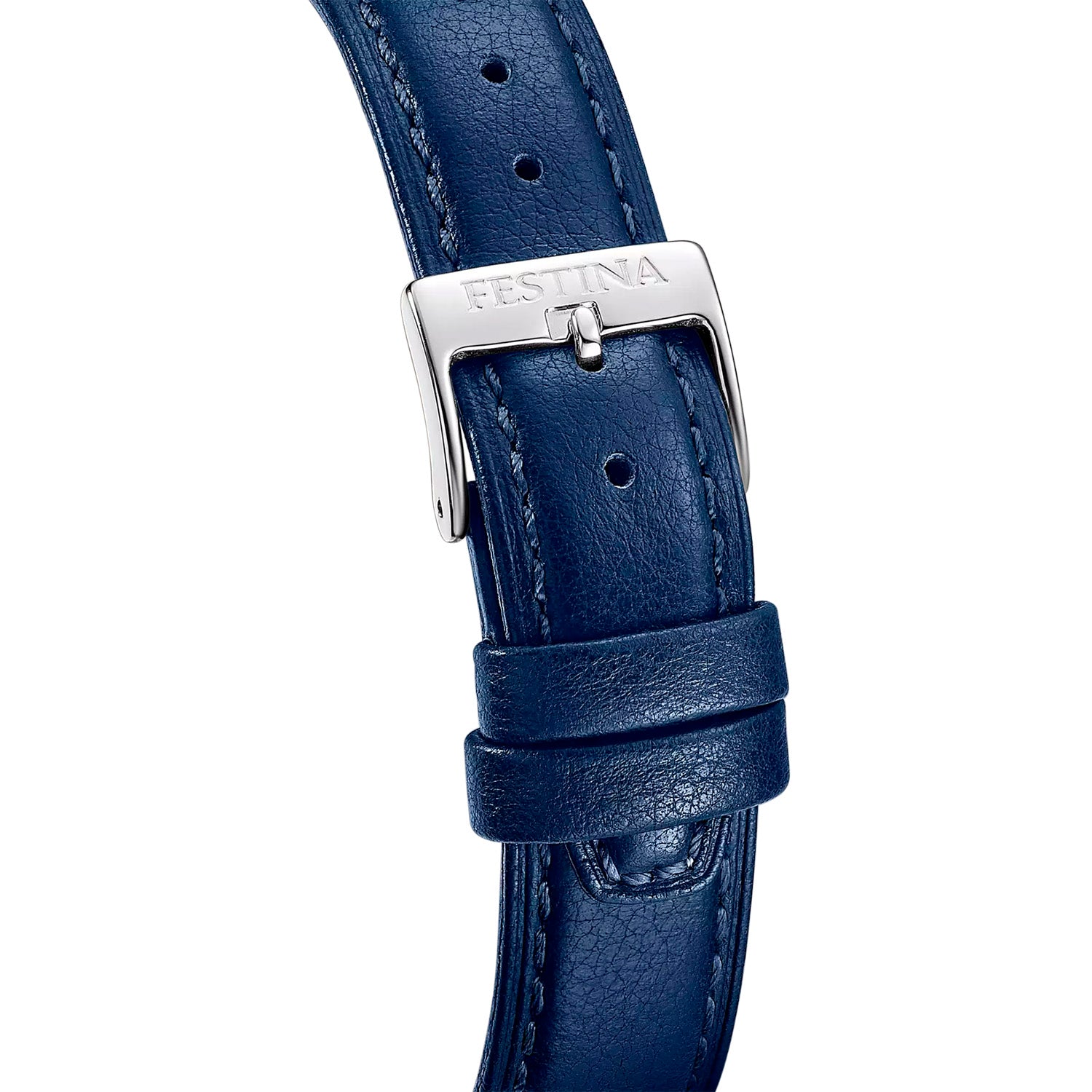 Blaues Lederarmband mit Dornschließe und Ösen an der Herren-Quarzuhr