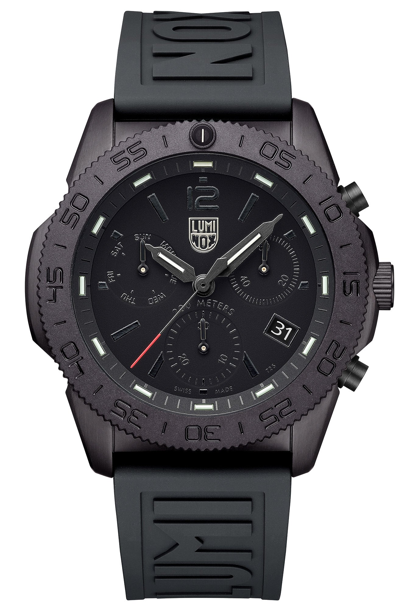Taucheruhr für Herren, schwarzes Kautschukband, Chronograph, Datumsfenster, schwarze Lünette