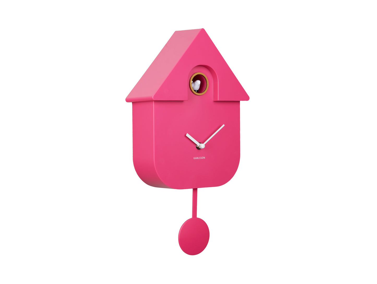 Horloge murale style coucou, design maison rose avec pendule