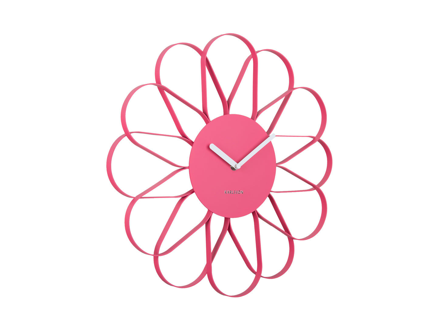 Väggklocka med blomform, rosa urtavla och visare