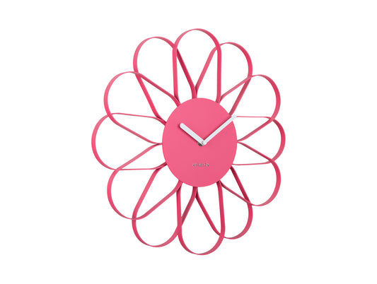 Horloge murale en forme de fleur, cadran et aiguilles roses
