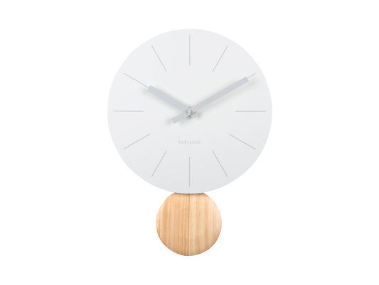 Horloge murale avec cadran blanc et pendule en bois