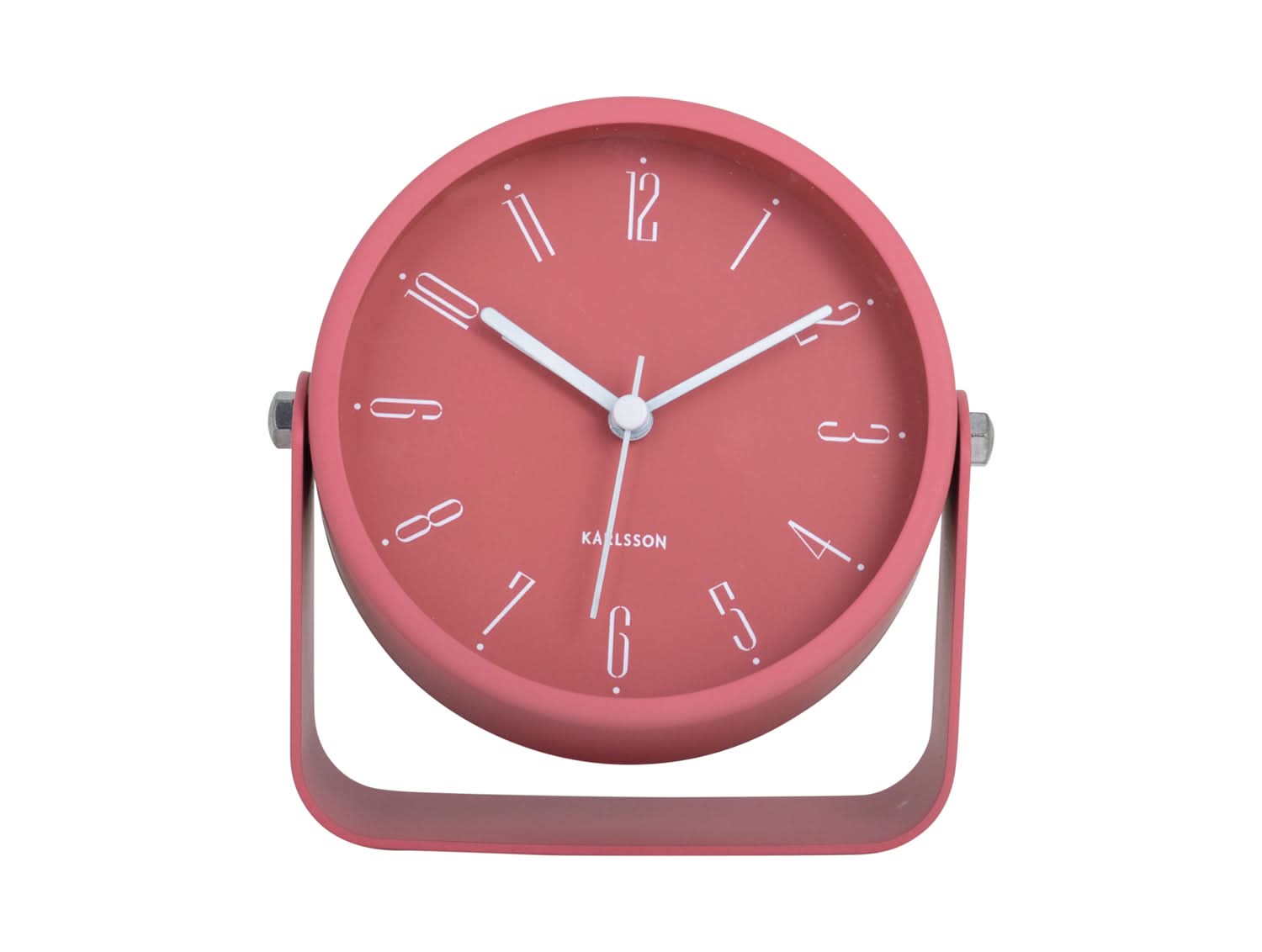 Réveil de table rouge blush avec boîtier rond, aiguilles des minutes et des heures
