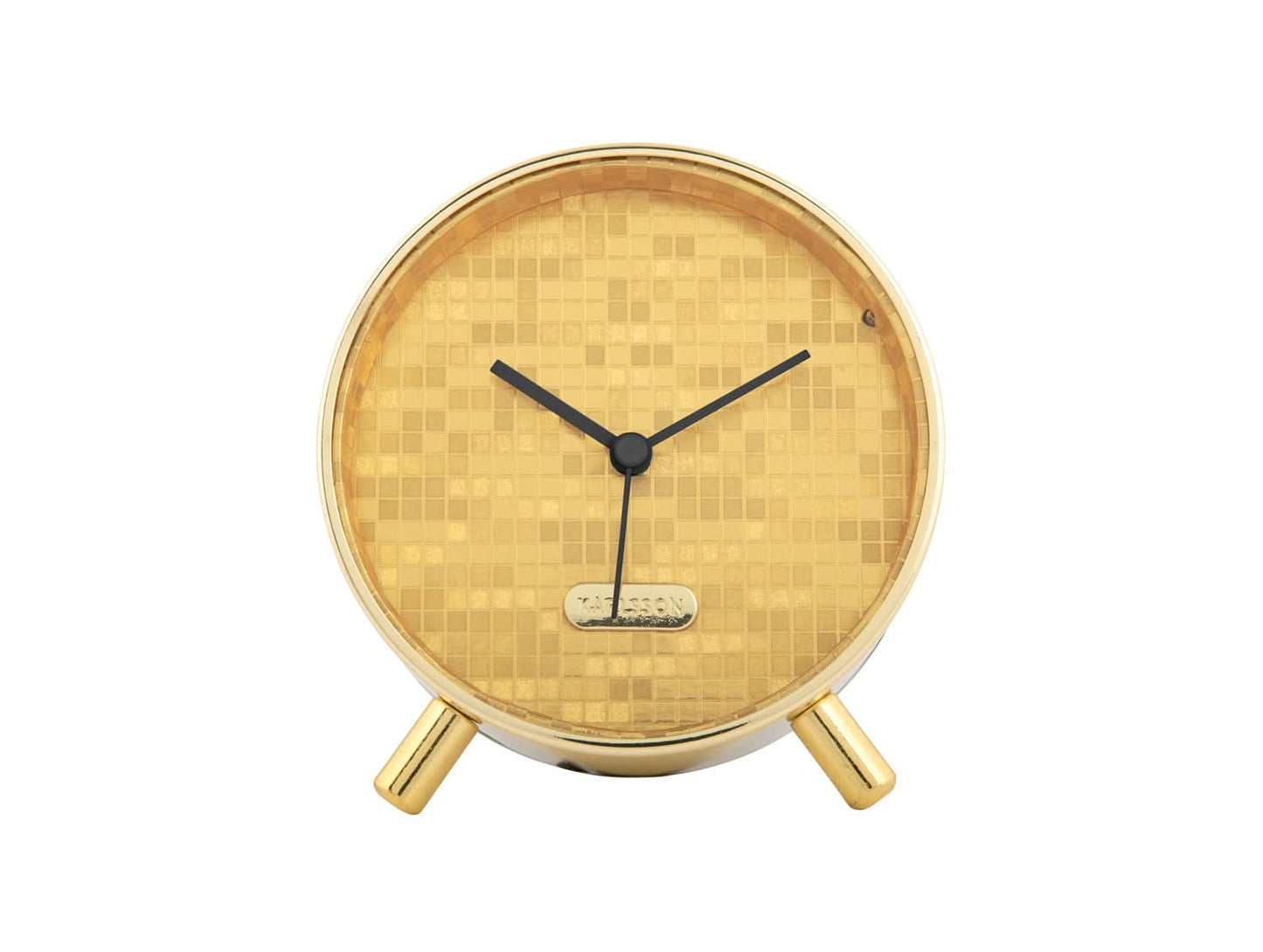 Karlsson Disco-väckarklocka med gyllene runt hölje, urtavla med kakelmönster, svarta visare