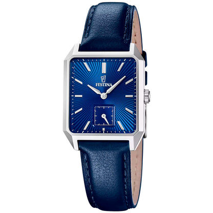 Herren-Quarzuhr mit blauem Zifferblatt und blauem Lederarmband, rechteckiges Gehäuse
