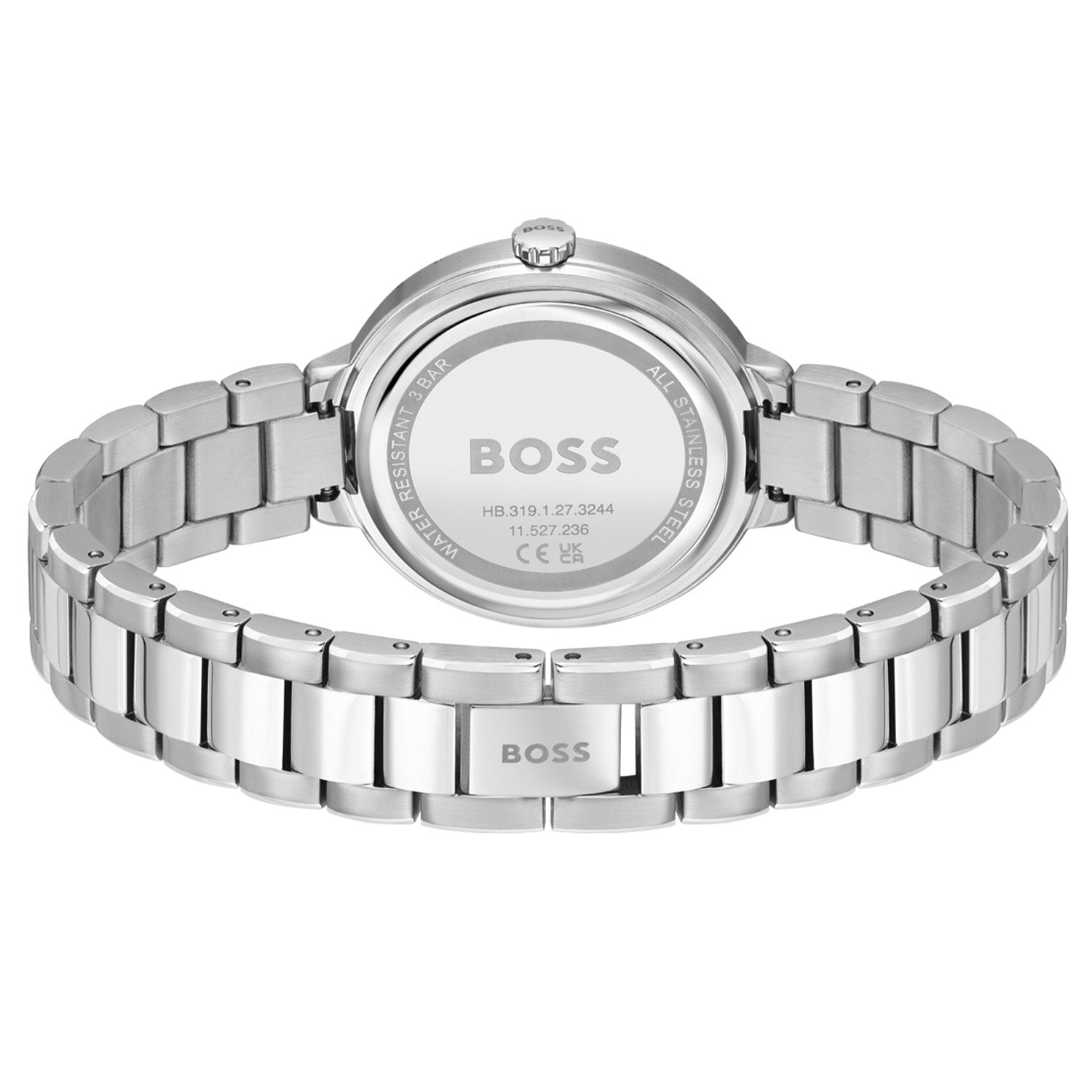 BOSS Damenarmbanduhr mit Edelstahlarmband; Rückseite mit Gehäusegravur