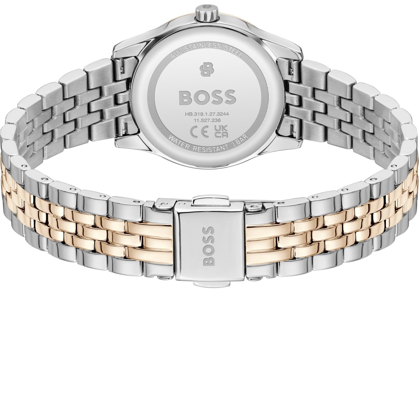 BOSS Damen-Armbanduhr mit graviertem Zifferblatt und bicolor Gliederarmband
