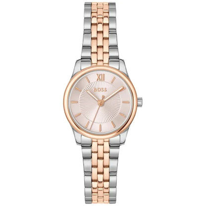 Damenarmbanduhr BOSS mit bicolor Armband rosé/silber und rundem Zifferblatt mit römischen Zahlen