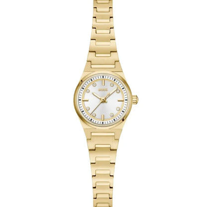BOSS Candor Damenuhr: goldfarbenes Metallarmband, rundes weißes Zifferblatt