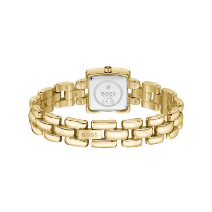 BOSS Damenarmbanduhr mit goldfarbenem Gliederarmband, quadratischem Ziffernblatt