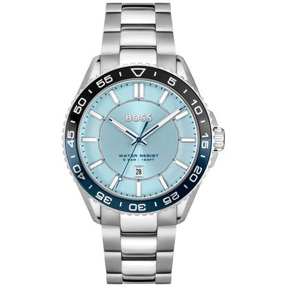 BOSS Herren-Armbanduhr mit hellem blauem Zifferblatt, Datumsanzeige und Edelstahlband
