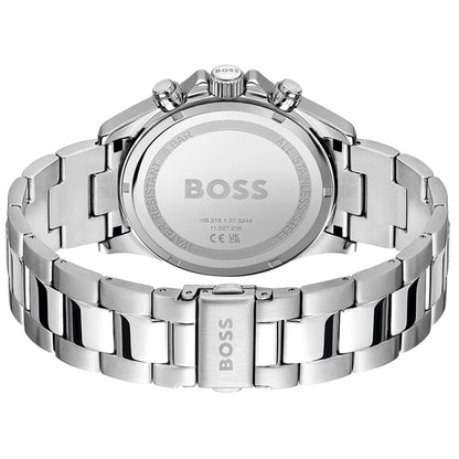 Rückansicht Chronograph-Armbanduhr BOSS Hero mit Edelstahlarmband und Gehäuseboden