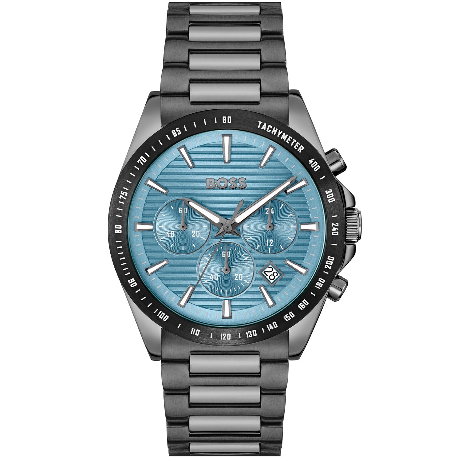 Herren-Quarz-Chronograph mit türkisfarbenem Zifferblatt und Edelstahlarmband