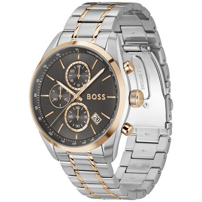 BOSS Grand Prix 1514252 Herren Armbanduhr Grau • Chronograph mit Tachymeter • Zweifarbiges Edelstahlarmband, Bild 2