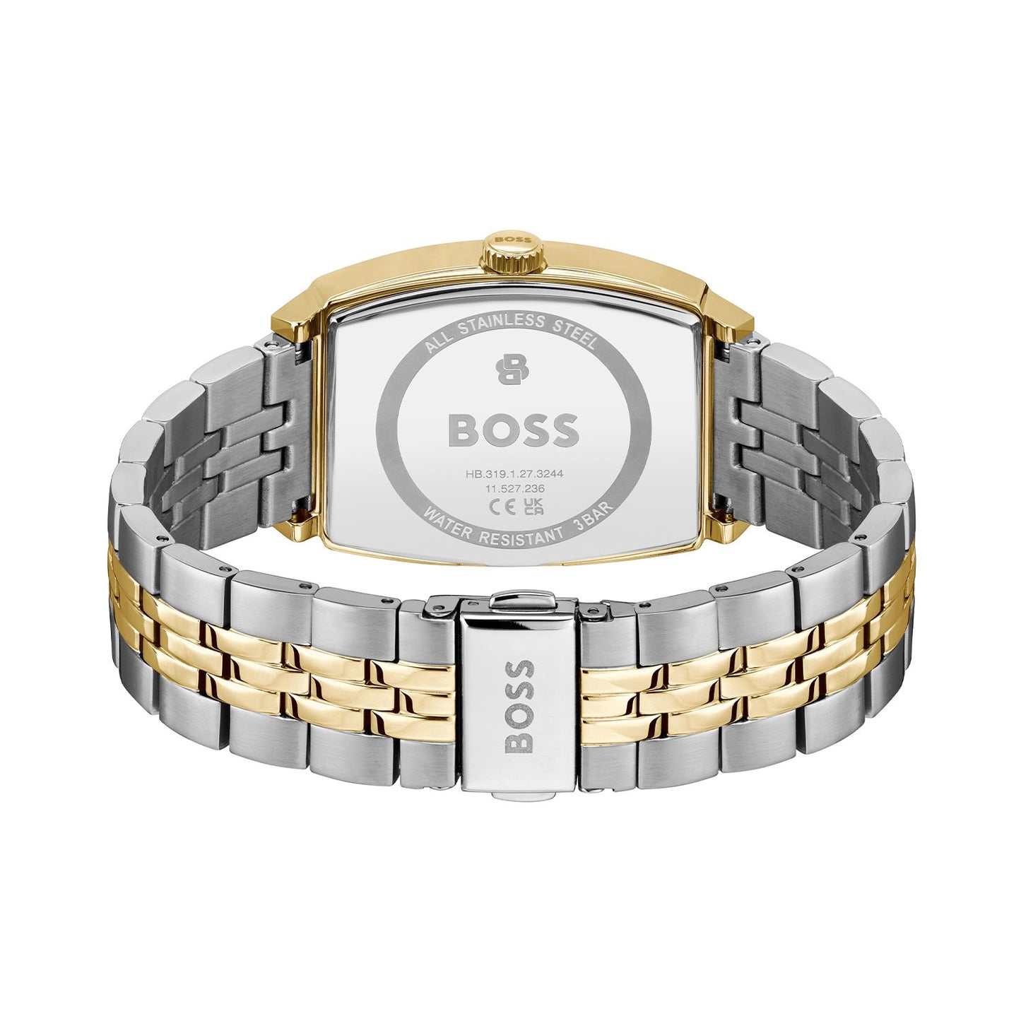 Herren-Armbanduhr, Metallarmband zweifarbig; Gehäuse-Rückseite mit BOSS-Logo