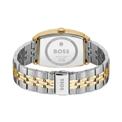 Herren-Armbanduhr, Metallarmband zweifarbig; Gehäuse-Rückseite mit BOSS-Logo
