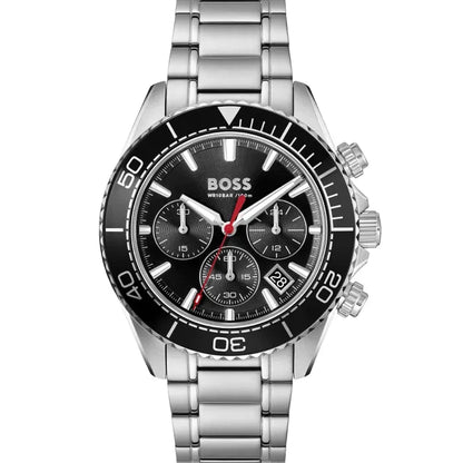BOSS Herren-Armbanduhr: schwarzes Chronograph-Zifferblatt, Edelstahlarmband