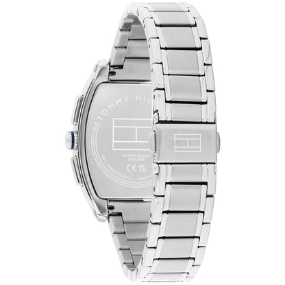 Tommy Hilfiger Herrenarmbanduhr: Edelstahlgehäuse und Armband, Rückseite sichtbar