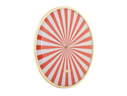 Horloge murale avec cadran à rayures orange et blanc et bordure beige