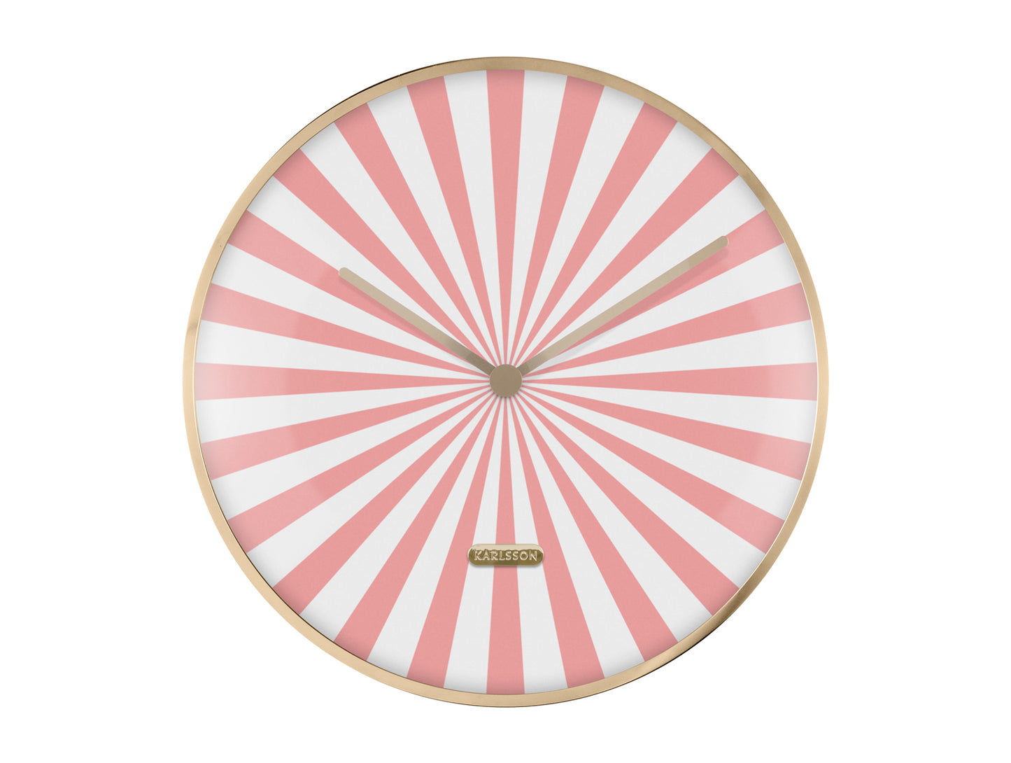 Horloge murale Karlsson : cadran rayé rose flamant/blanc avec cadre beige