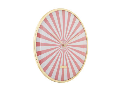 Horloge murale Karlsson avec cadran rond rayé rose flamant/blanc dans un cadre beige