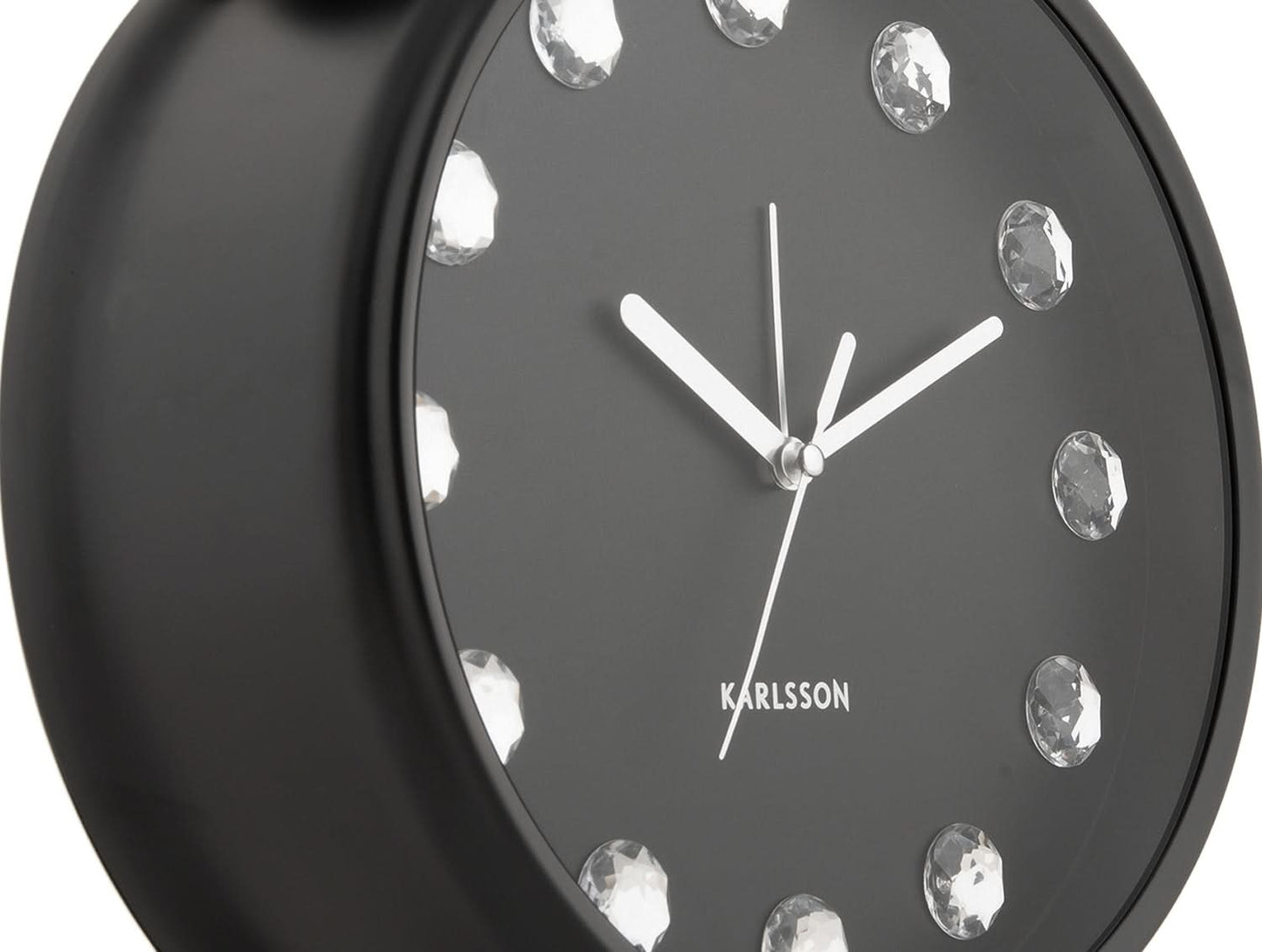 Cadran de réveil noir avec aiguilles blanches et accents diamantés, Karlsson
