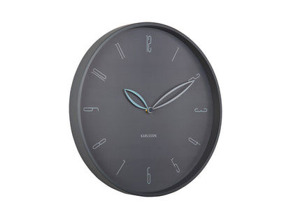 Karlsson Horloge murale ronde, cadran gris foncé avec aiguilles Petal et index bâtons