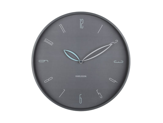 Karlsson Horloge murale ronde, cadran gris foncé avec motif pétales et index bâtons