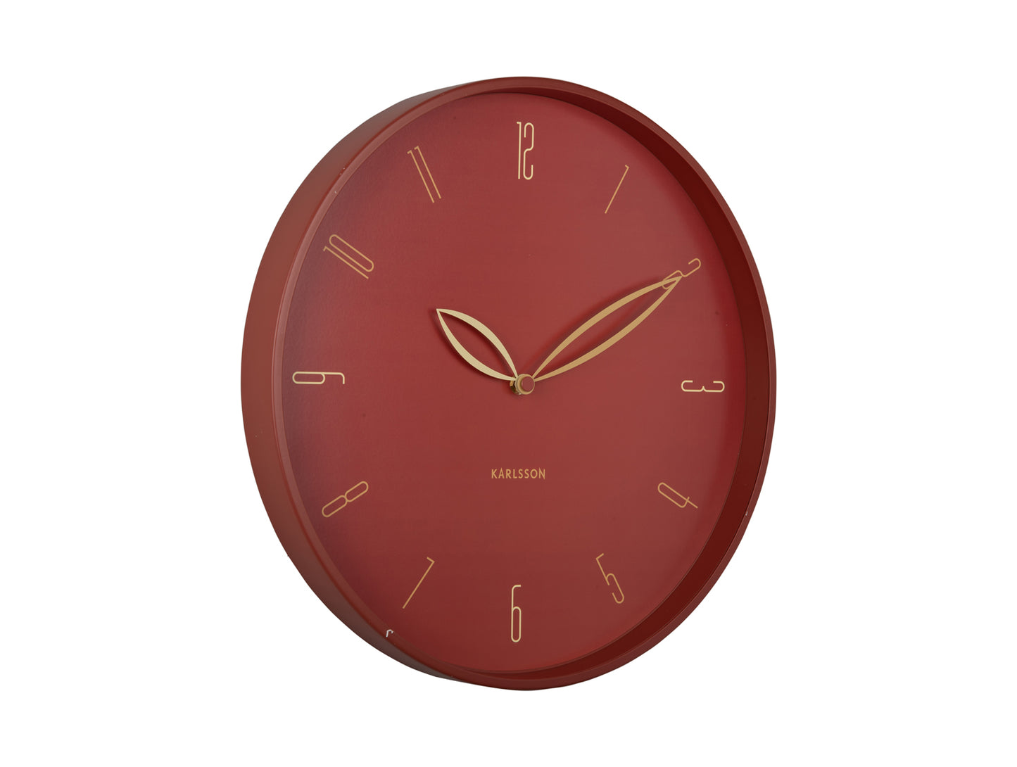 Horloge murale avec cadran rouge et aiguilles en forme de pétales dorés