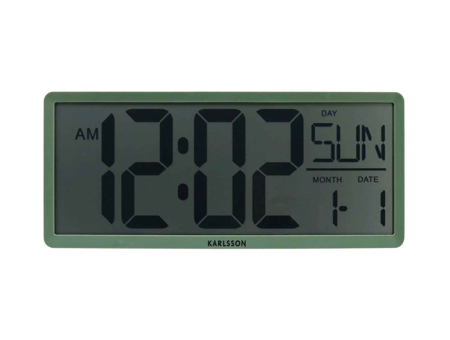 Horloge murale numérique LCD vert jungle avec AM/PM, jour de la semaine, mois et date