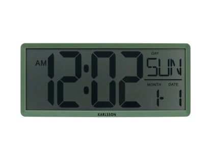 Horloge murale numérique LCD vert jungle avec AM/PM, jour de la semaine, mois et date