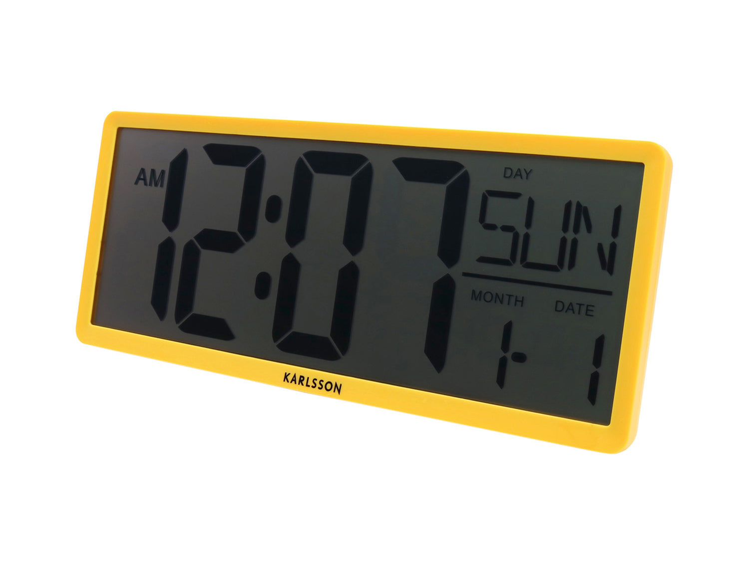 Horloge murale rétro LCD, boîtier jaune clair, grand affichage numérique avec date et heure