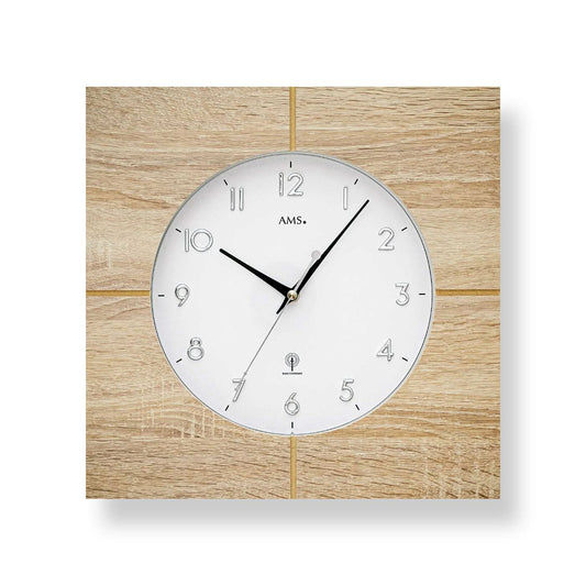 Horloge murale AMS 34x34x5 cm bois • Radio-pilotée • Design moderne