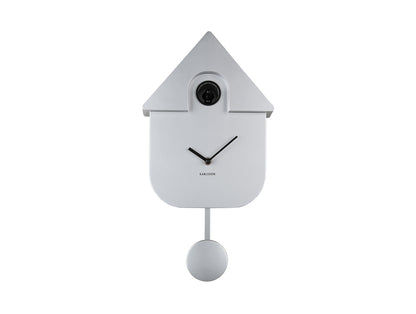 Horloge murale moderne en forme de maison, design blanc avec pendule et fenêtre ouvrante
