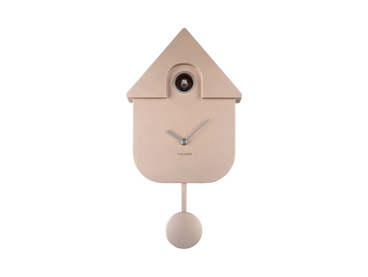 Horloge murale design, couleur or rose, avec fenêtre frontale ronde et pendule