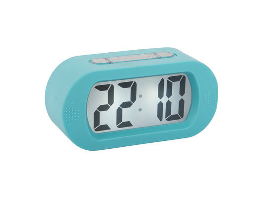 Réveil numérique avec boîtier en silicone bleu turquoise et grand écran LED