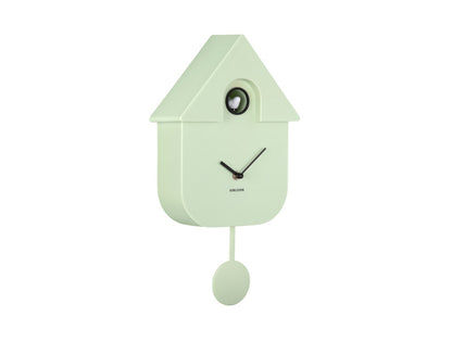 Horloge murale coucou vert clair avec boîtier décalé et balancier