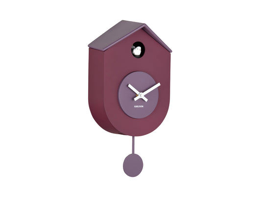 Horloge murale coucou mauve foncé avec pendule et cadran rond