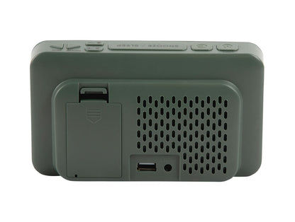 Arrière réveil rétro vert jungle avec grille de haut-parleur et ports