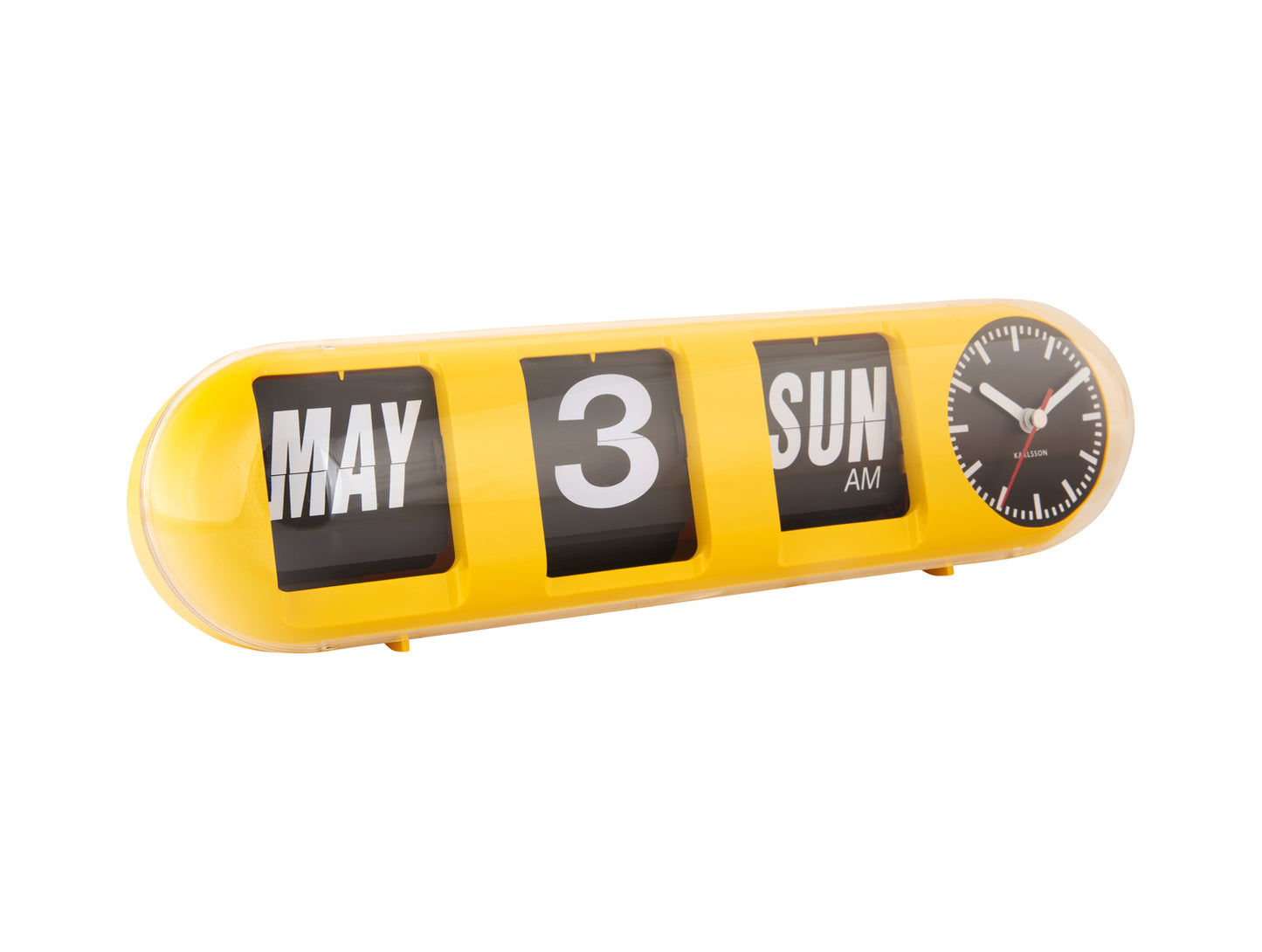 Horloge murale tubulaire jaune avec chiffres à bascule et horloge analogique