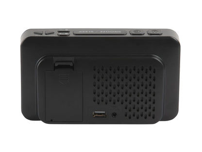 Réveil LED numérique, dos avec grille de haut-parleur et port USB, boîtier noir