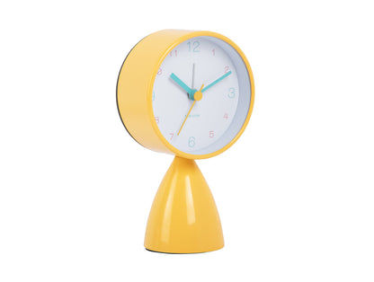 Réveil rétro jaune clair avec cadran rond et pied stable