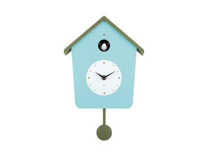 Maisonnette d'horloge murale bleue avec cadran blanc et pendule ronde