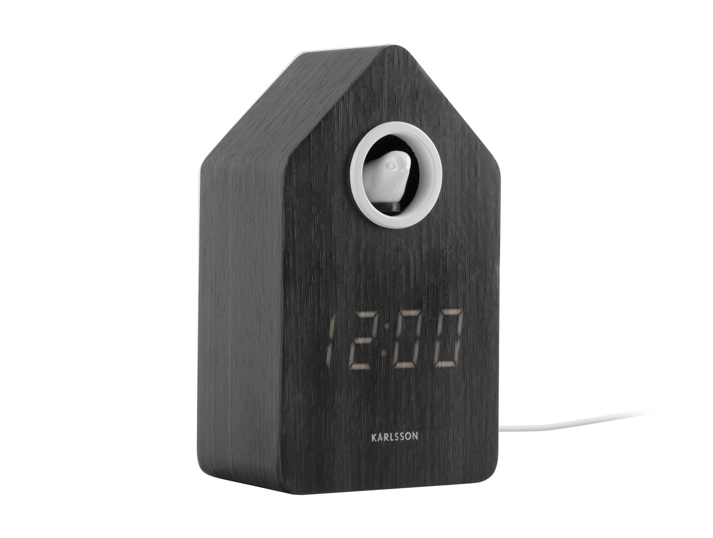 Réveil en bois avec écran LED et ouverture ronde, aspect bois foncé