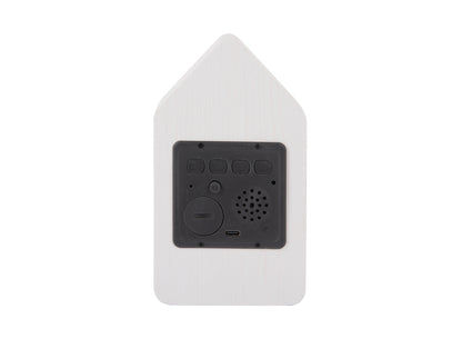 Réveil coucou LED, maison en bois blanc, boutons de commande et haut-parleur au dos