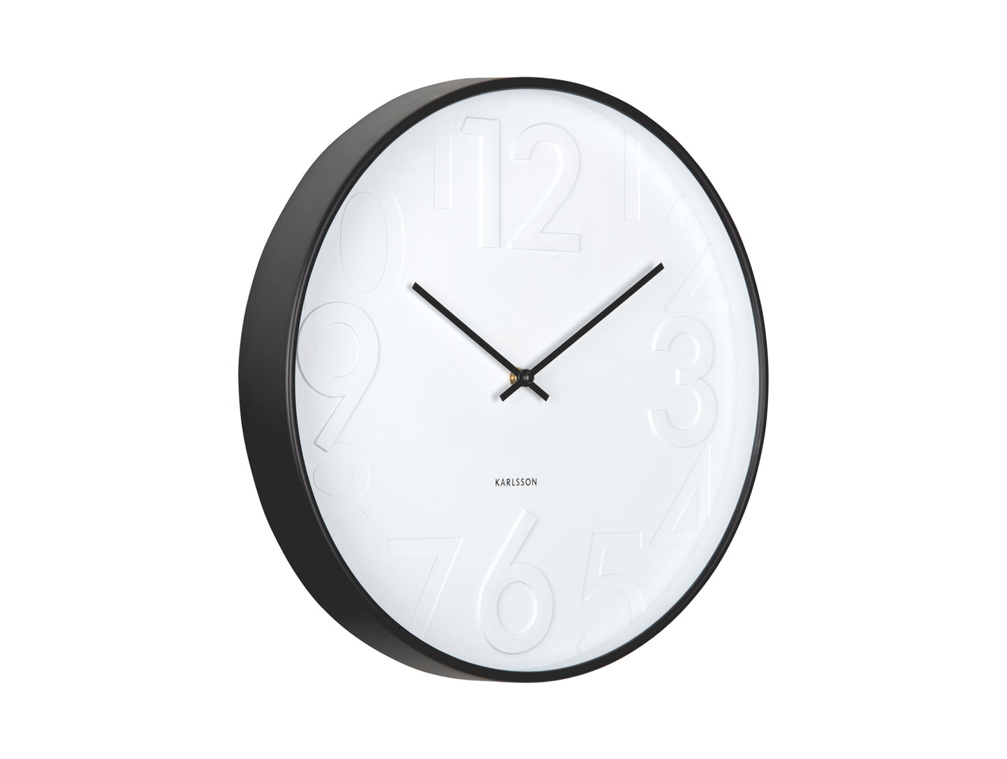 Horloge murale à chiffres blancs avec bordure et aiguilles noires
