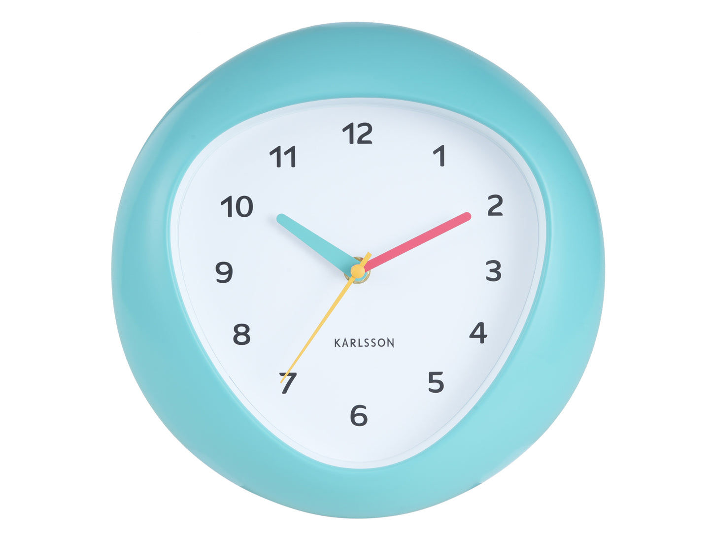 Horloge murale ronde bleu turquoise avec cadran blanc et trotteuse multicolore