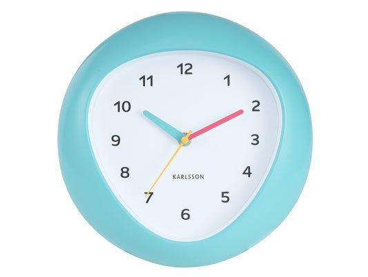 Horloge murale ronde bleu turquoise avec cadran blanc et trotteuse multicolore