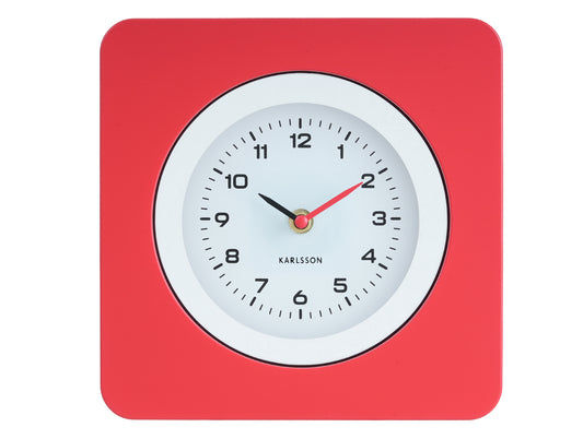 Horloge murale ronde avec boîtier rouge et cadran blanc