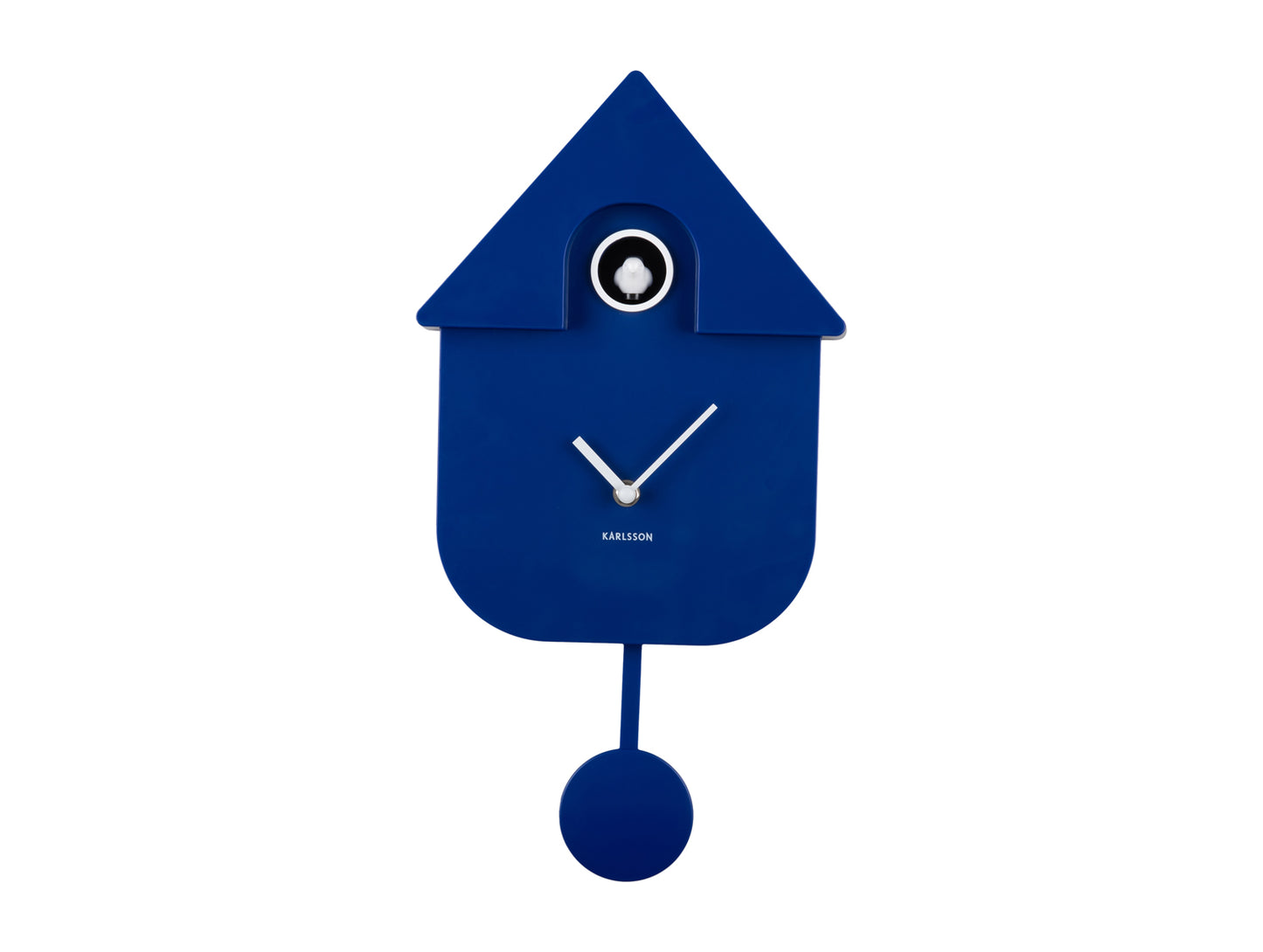 Horloge murale design nichoir, bleu cobalt, ouverture ronde et pendule suspendue